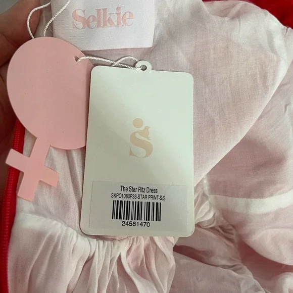 NWT Selkie Red and White Star Ritz Puff Sleeve Organza Maxi Gown Size Small - Picture 12 of 13